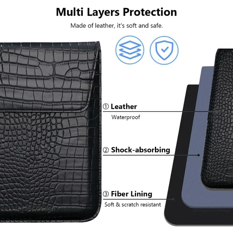 Crocodile Leather Flip Case Bag Laptop Sleeve for Macbook Air 13 14 15 16 Inch M5 M4 M3 M2 Chip Mac Book Pro Cover Accessories