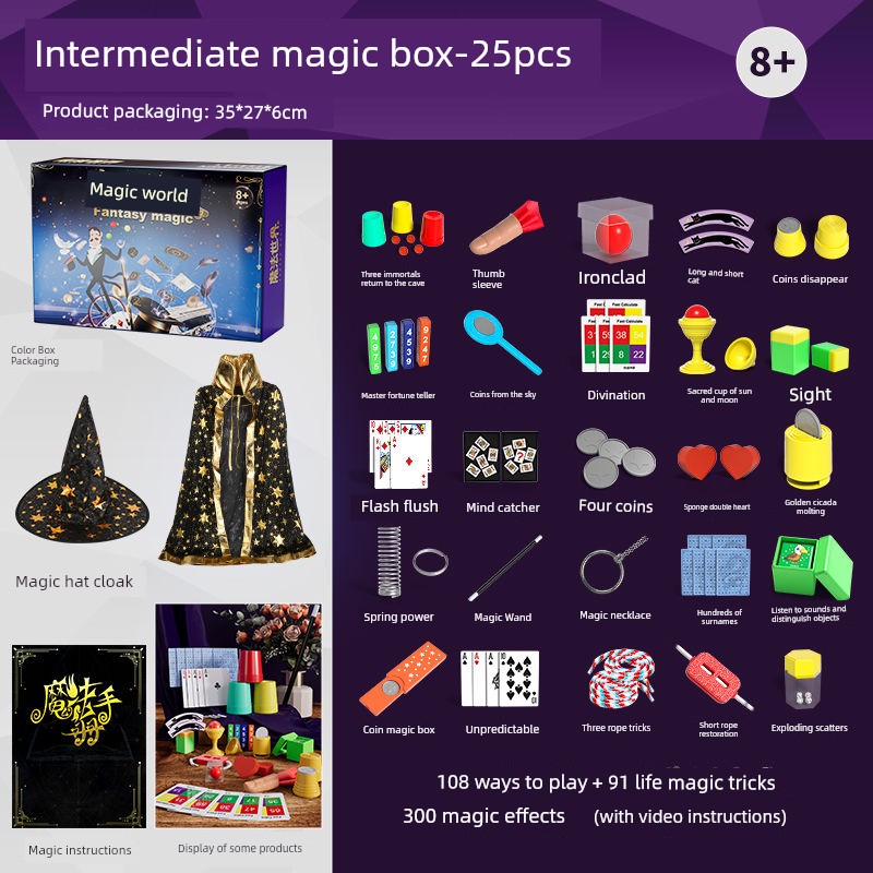 Children's Magic Props Toy Gift Box Close-Up Kindergarten Performance Set Magic Tricks Boy's Birthday Gift Shocking