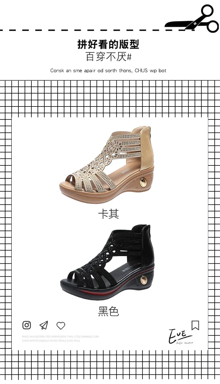 Ladies Shoes on Offer 2025 New Brand Fashion Zipper Women's Sandals Summer Elegant Ladies Roman Platform Wedge Heeled Sandals