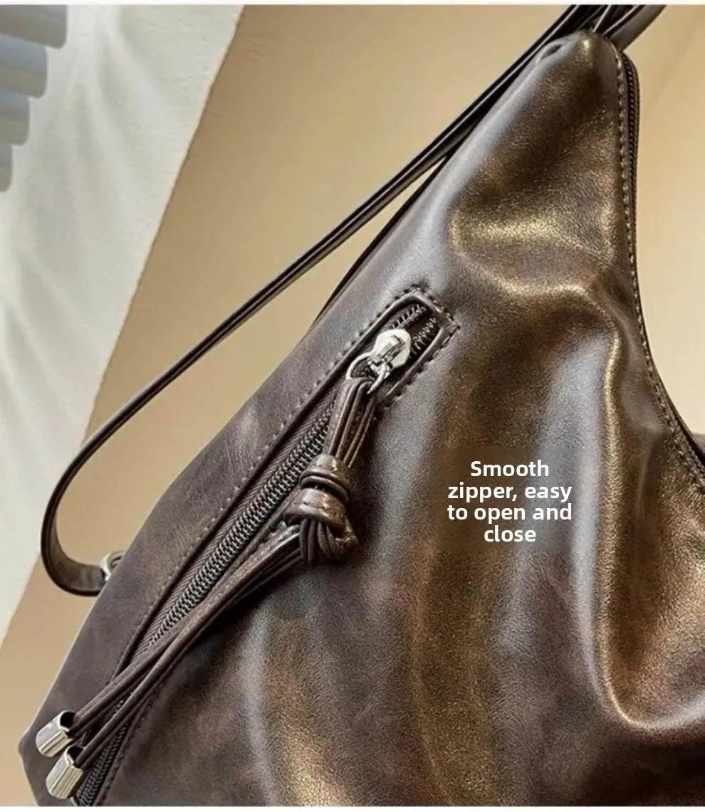 Retro Large Capacity Crossbody Shoulder Tote Bag for Women Commuter Bag 2025 New Luxury Minimalist High-End Feel PU Leather