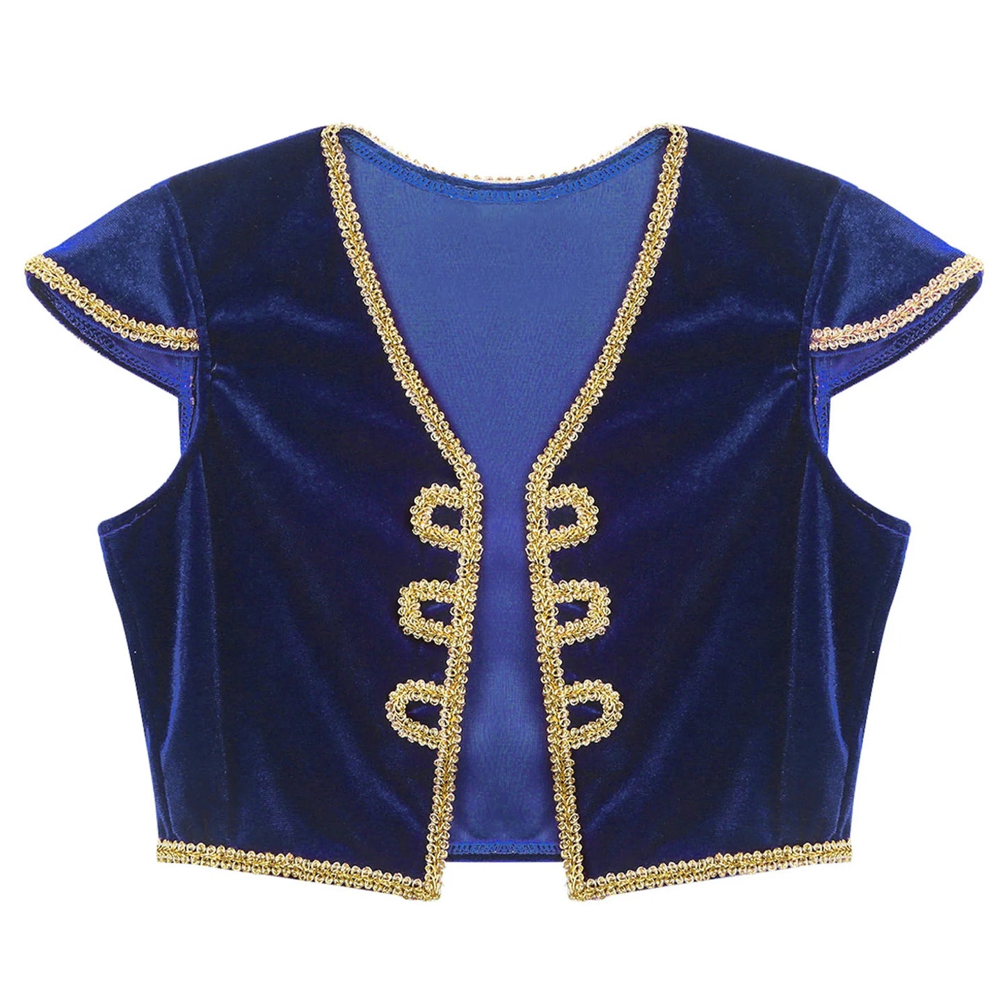 Kids Boys Arabian Prince Costume Cap Sleeve V Neck Braided Trimming Vest Waistcoat for Halloween Cosplay Theme Party Clothes