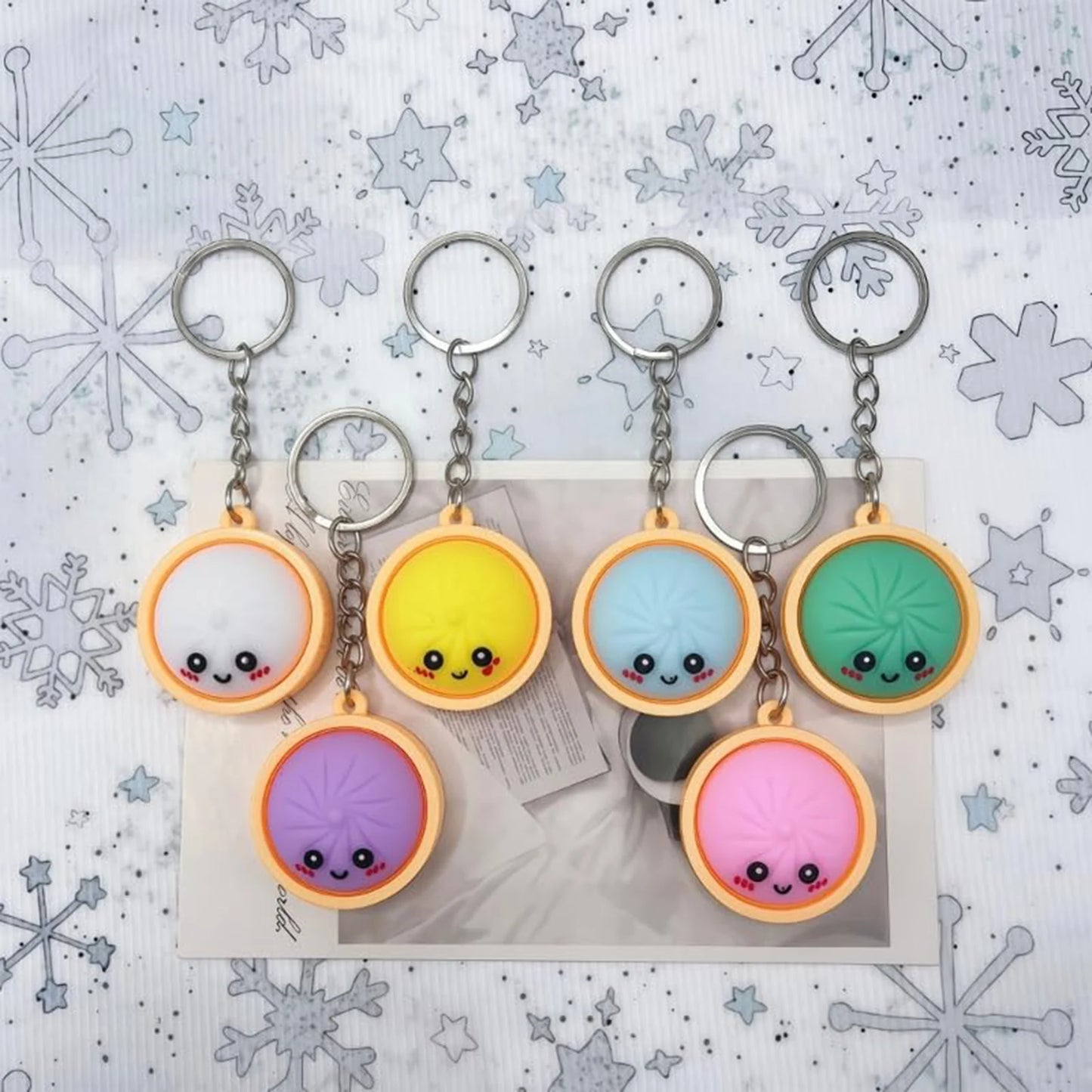 4-12PCS Simulation Dumpling Keyboard Clicker Stress Relief Toy Cute Keychains Decoration Gifts Emotion Fidgets Toy Mini Pendant