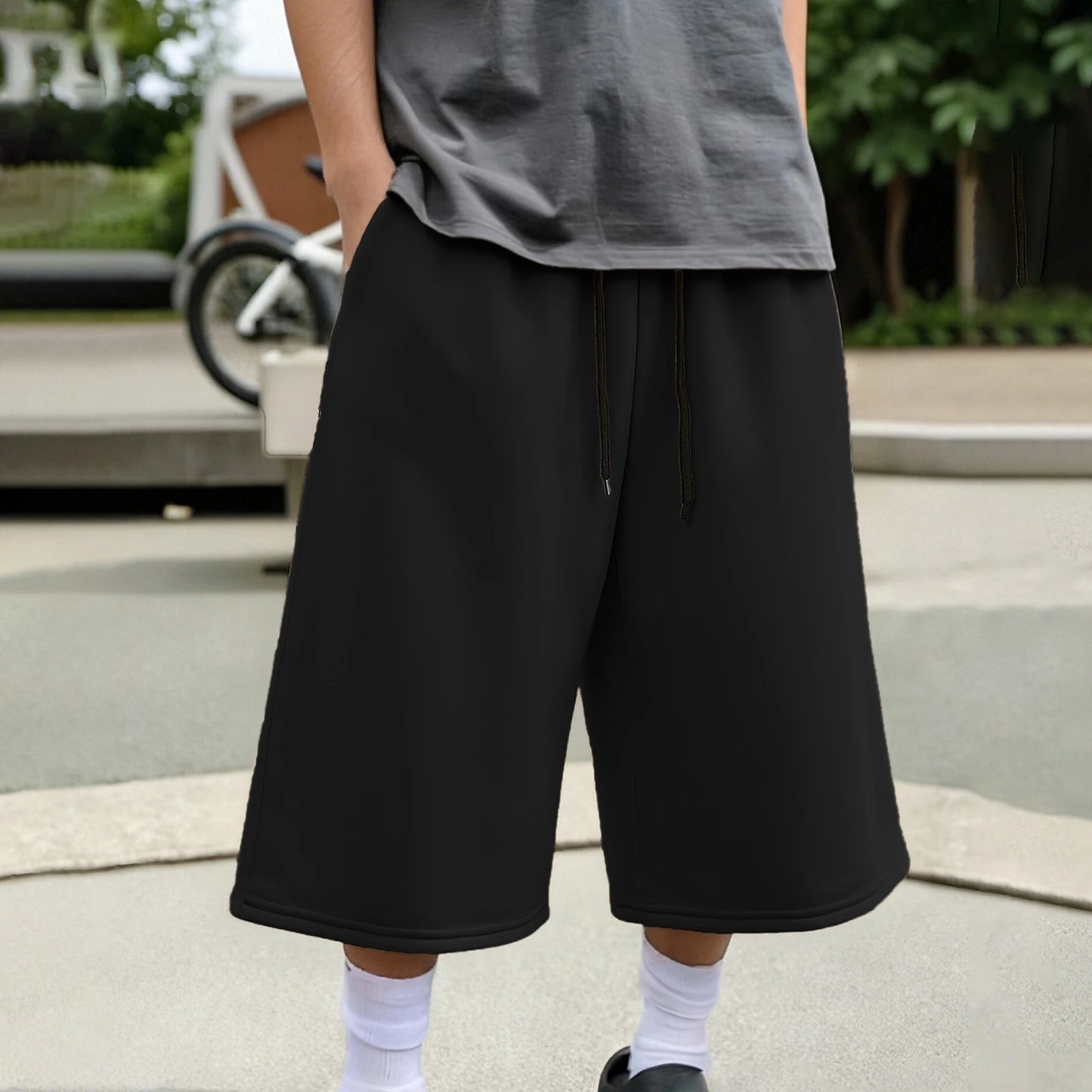 Men's Wide Leg Capri Pants Solid Color Casual 3/4 Length Drawstring Waist Sweatpants with Pockets for Sports, Gym