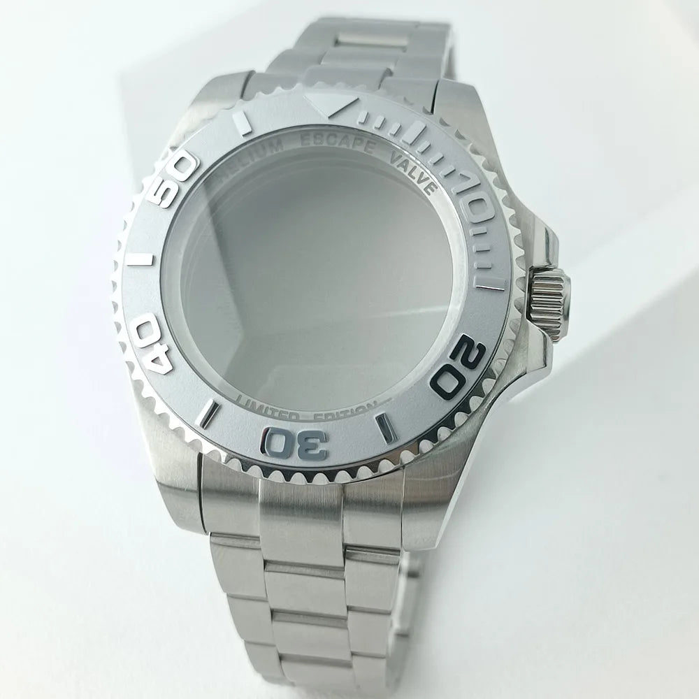44MM Ceramic Bezel Case Silver SEA Big DEEP Homage Sapphire Crystal Watch Case Stainless 21MM Watch Strap Fit NH35 NH36 Movement