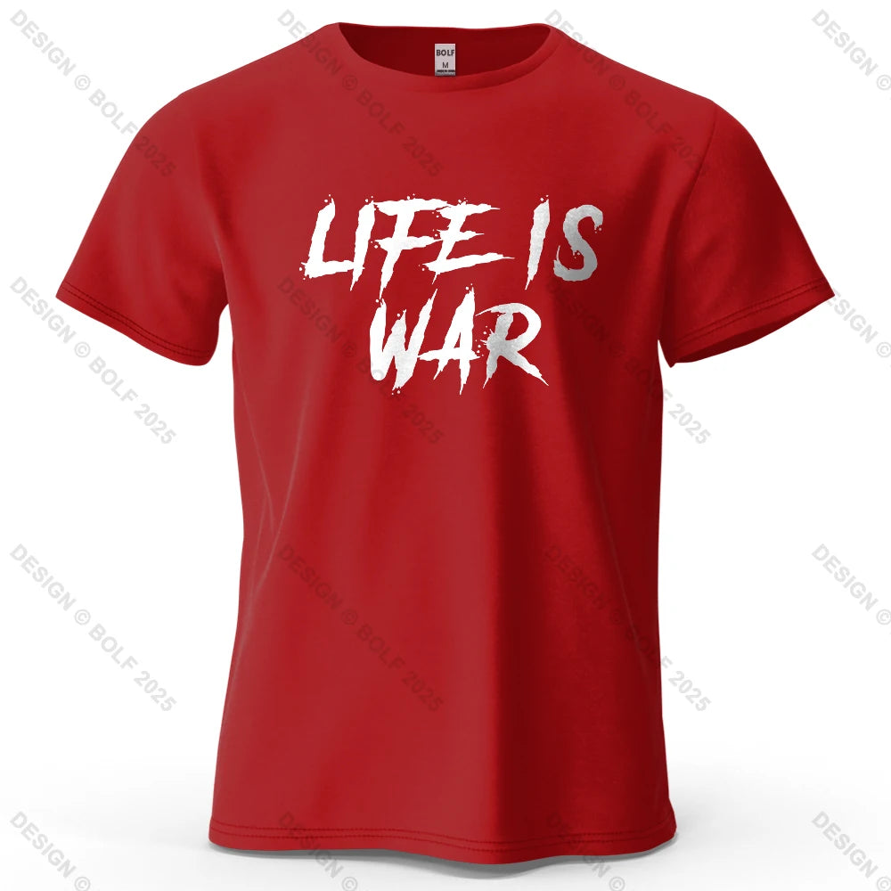 Men's Life Is War Graphic Short Sleeve T-Shirt 100% Cotton Breathable Printed Tops Tee for Women Summer Casual Sportswear