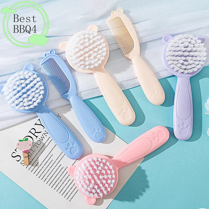 (BBQ4)2Pcs/Set Cute Kids Baby Small Hair Brush and Comb Set for Newborns & Toddlers Baby Brush Soft Bristles Baby Hair Care Gift