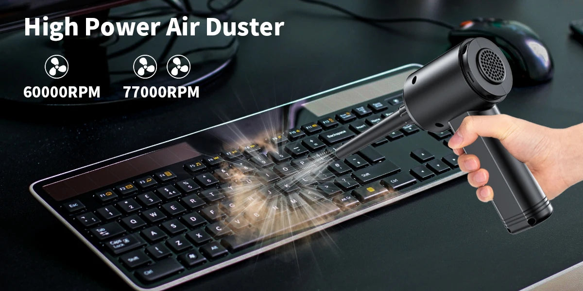 Electric Compressed Air Duster 2 in 1 Cordless Car Vacuum Cleaner Powerful Handheld Dust Air Blower for Pet Hair Office Keyboard