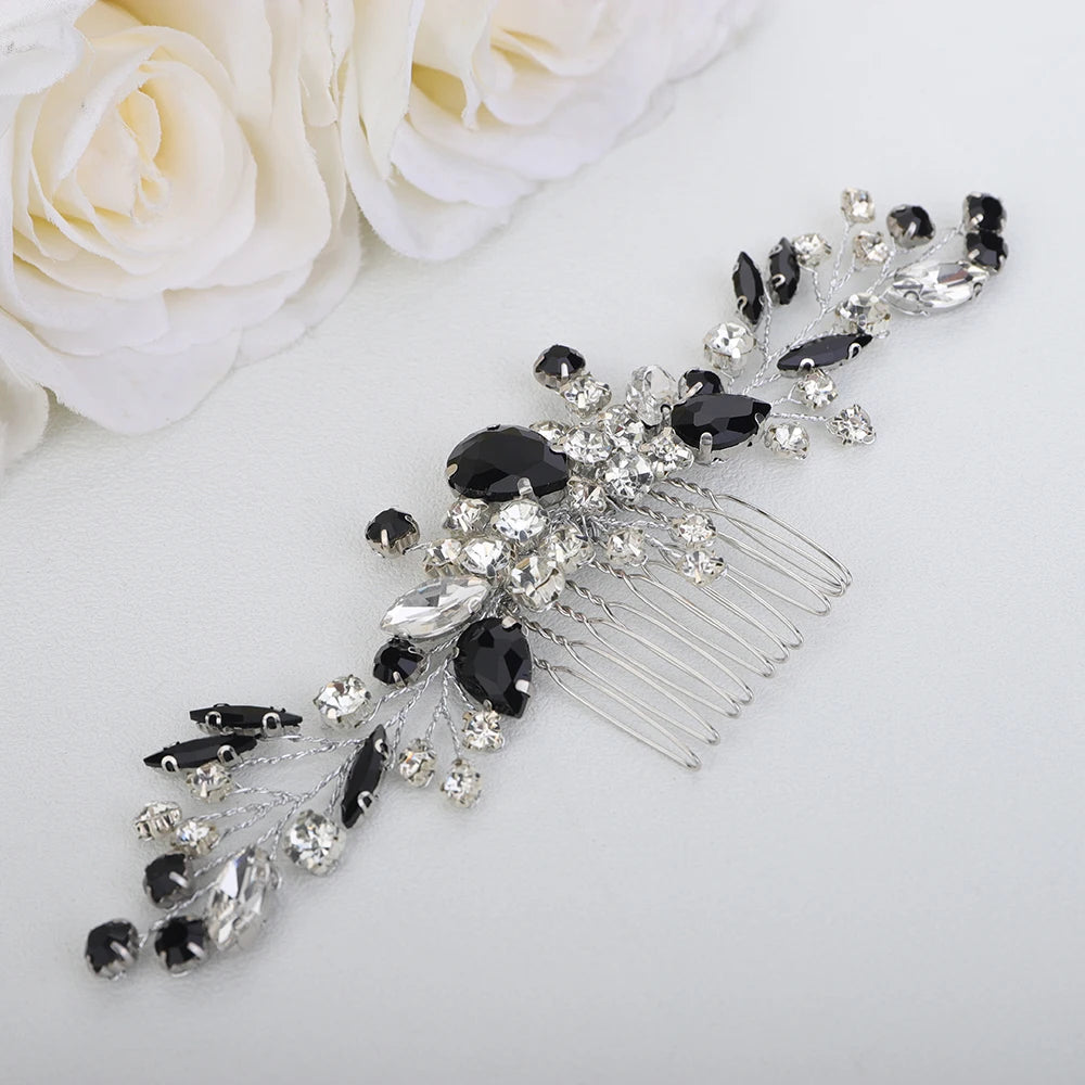 Crystal Flower Bride Hair Accessories Red Wedding Head Jewelry Blue Rhinestone Headdresses Women Hair Comb 9 Colors Headpieces