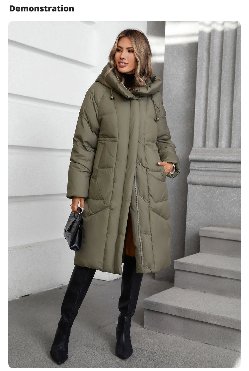 GASMAN 2024 Winter Down Jacket Women Long Classic zipper Design Pocket Stand Collar Hooded Slim Coat Women Parkas 88590