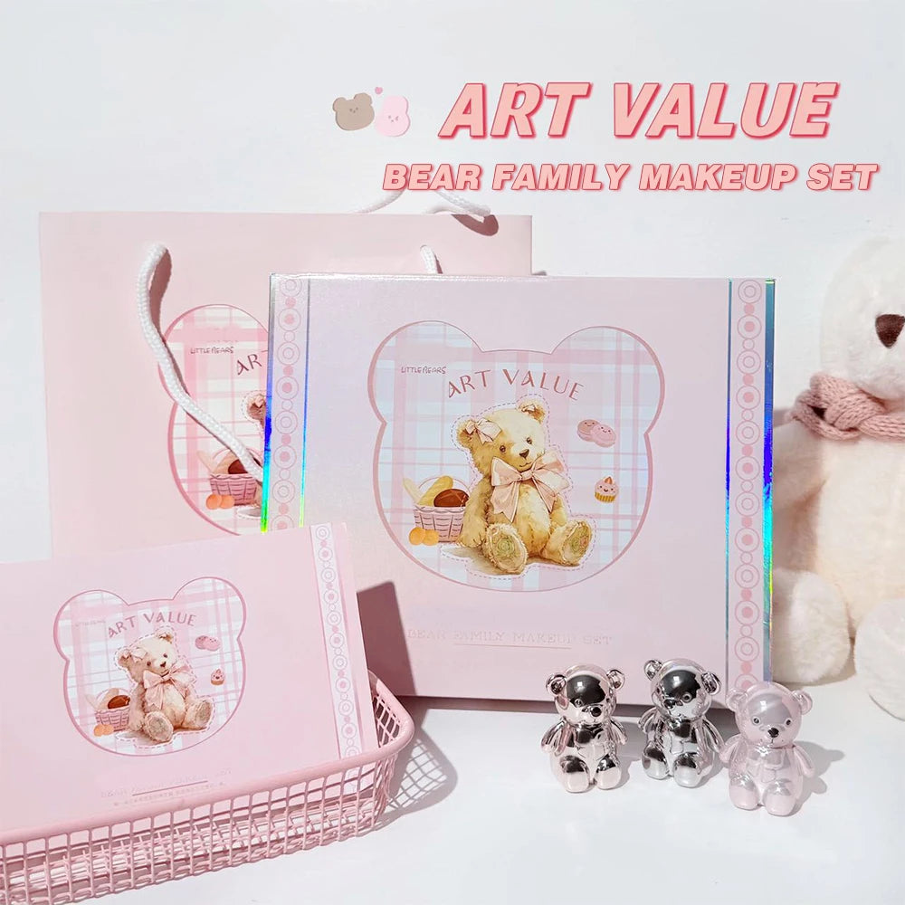 ART VALUE 7PC Makeup Sets Include 3 Colors Lip Mud,1 Pressed Powder,1 Blush,1 Eyeshadow Palette,1 Necklace Beauty Makeup Sets