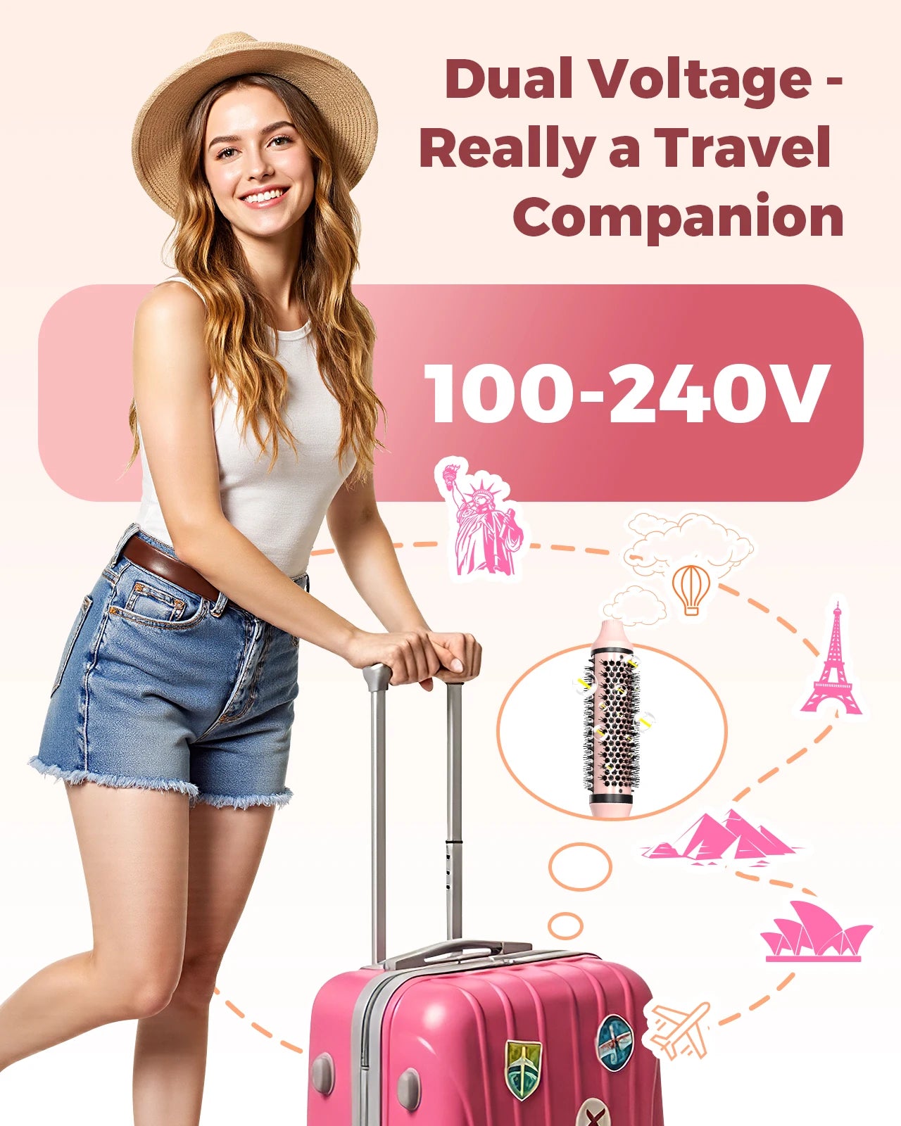 Dual Voltage Ionic Thermal Brush For Curling And Straightening 6 Temperature Settings & LED Digital Display Hot Air Styler