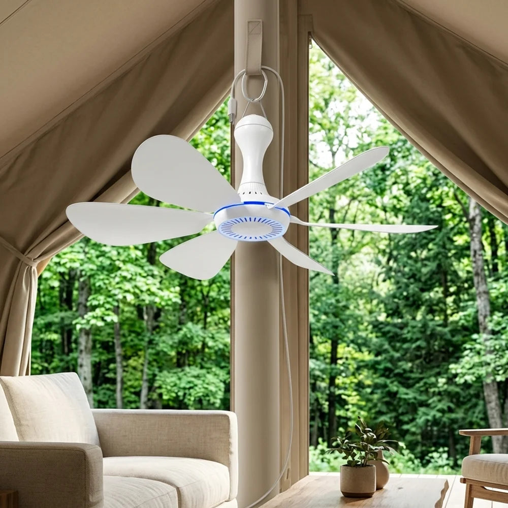 1 Set of USB Mini Quiet Ceiling Fans for Camping, Emergency Portable Outdoor Hanging Fans for Gazebos, Sheds, Dorms, Silent Fans with Extension Cord, White Fan