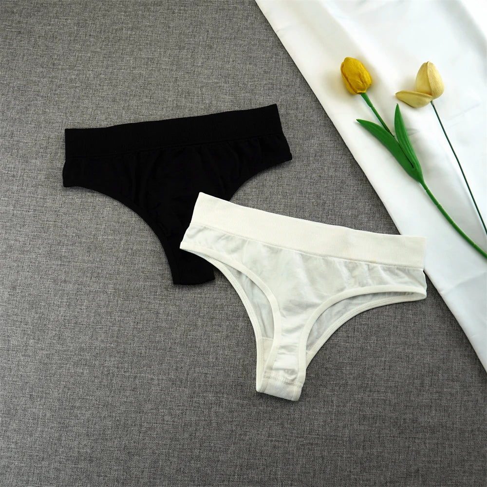 2pcs High Elastic Women T-back Seamless Plus Size Sports Underwear Solid Color Mid Waist Sexy Thong Europe Size S/M/L/XL/XXL