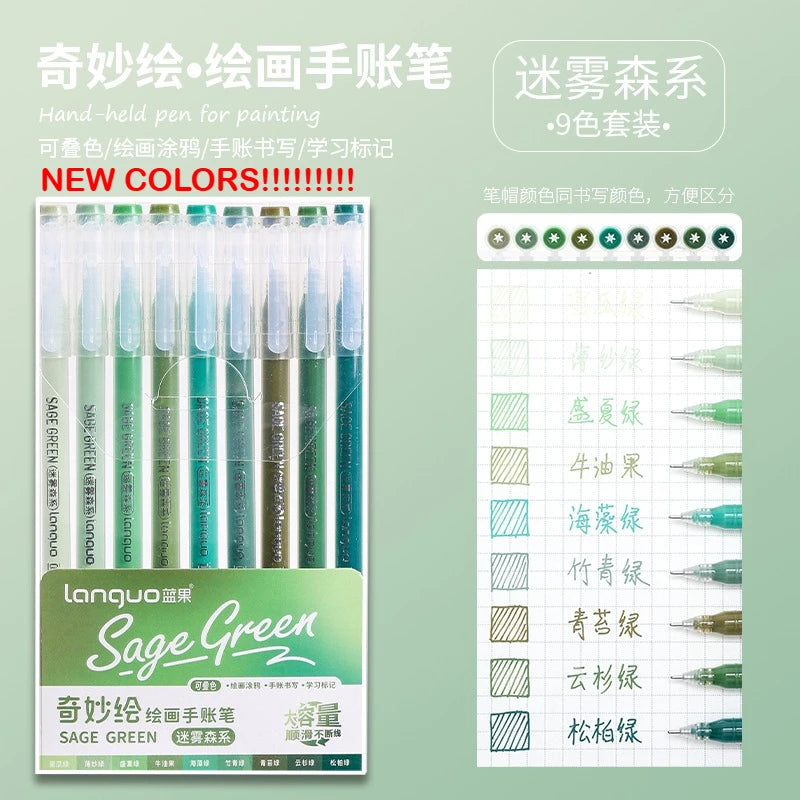 Languo 198/6 PCS Morandi Gel Pen Student Diary Scrapbook Painting DIY Gel Pen Set Coloring Book Drawing Pen School Supplies