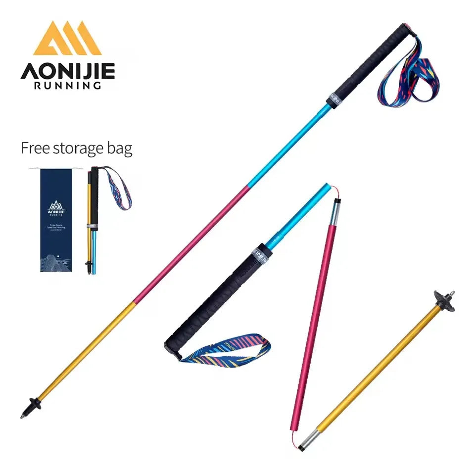 AONIJIE 2pcs Trekking Poles Folding Walking Stick Quick Lock Hiking Cane Carbon Fibers Adjustable Ultralight Walking Pole
