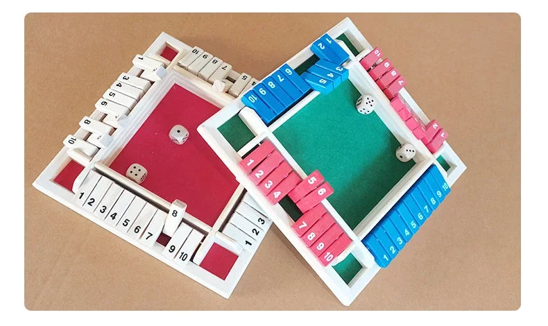 2-4 Player Wooden Math Flaps & Dice Board Box Game Cognitive Thinking Ability Wood Shut-The-Box Instructions Deluxe Adults Kids