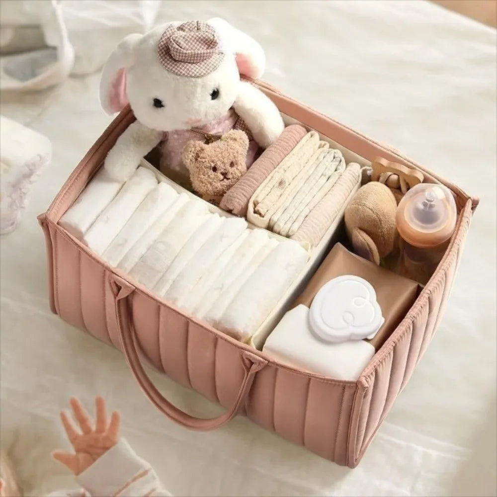 Large Capacity Baby Diaper Organizer Floral Beige Multi-Pocket Foldable Mommy Bag Multifunctional Portable Diaper Storage Bag