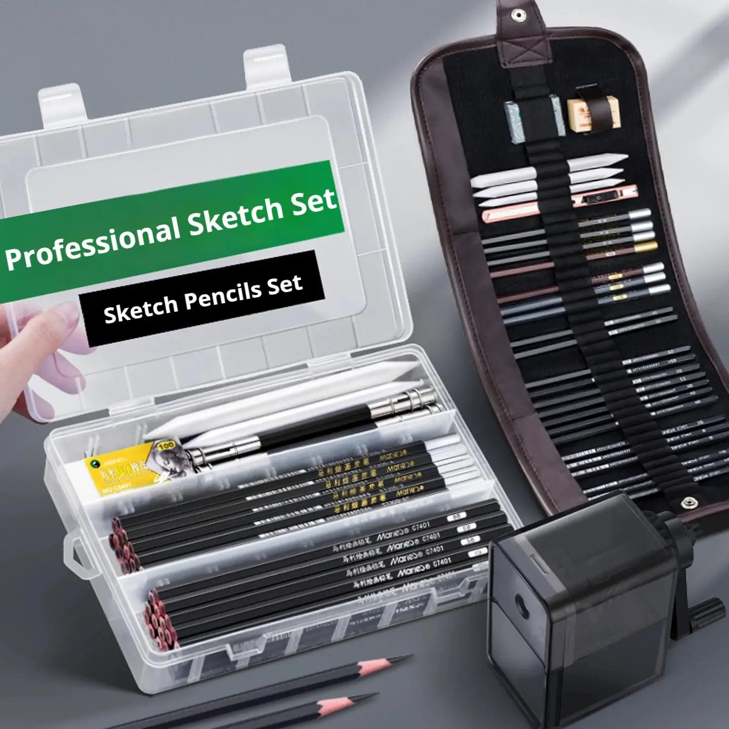 Sketching Pen Set Drawing Kit Student Portable Pen Curtain Charcoal Pencil Sketch Pencil Charcoal Stick Sharpener Eraser Set Box