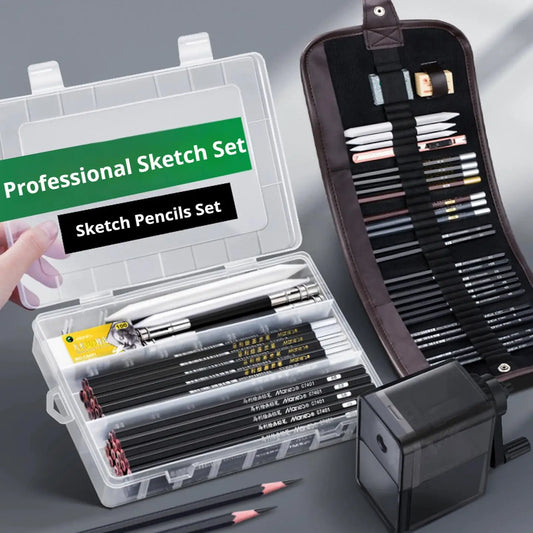 Sketching Pen Set Drawing Kit Student Portable Pen Curtain Charcoal Pencil Sketch Pencil Charcoal Stick Sharpener Eraser Set Box