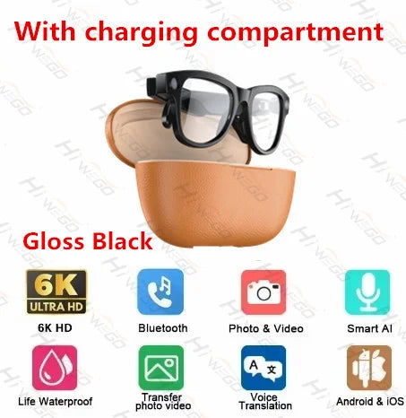 2025 New Intelligent AI Glasses 800W Pixel Camera HD 6K Video Recording AI Translation Music Control Intelligent Wearable Device