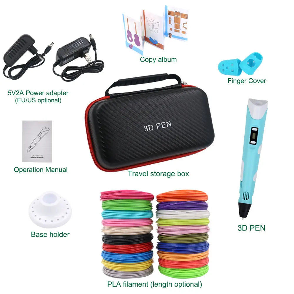Surprising Children's 3D Printing Pen Set with LCD Display,Power adapter,Travel Case,PLA Filament,Kids Birthday Christmas Gift