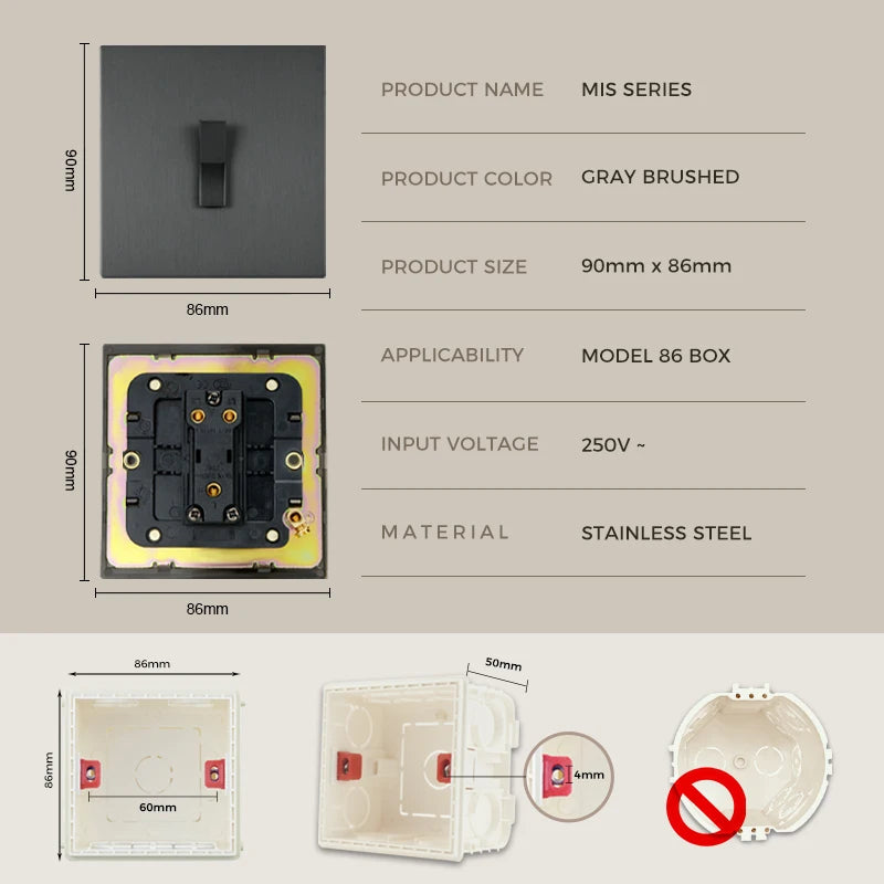 Avoir Wall Push Button Switch Y Type On Off Rocker Switches 2Way Power Scoket Gray Europe UK Electric Outlets Home Improvements