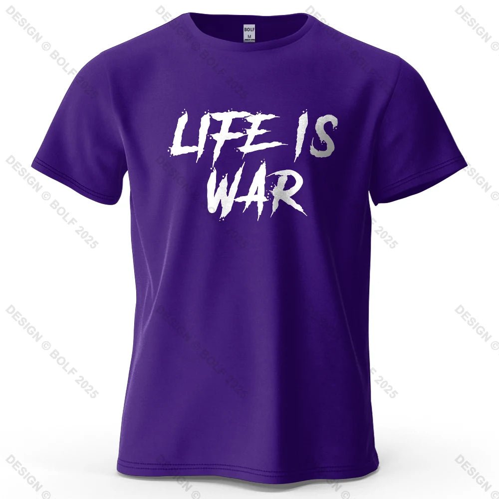 Men's Life Is War Graphic Short Sleeve T-Shirt 100% Cotton Breathable Printed Tops Tee for Women Summer Casual Sportswear