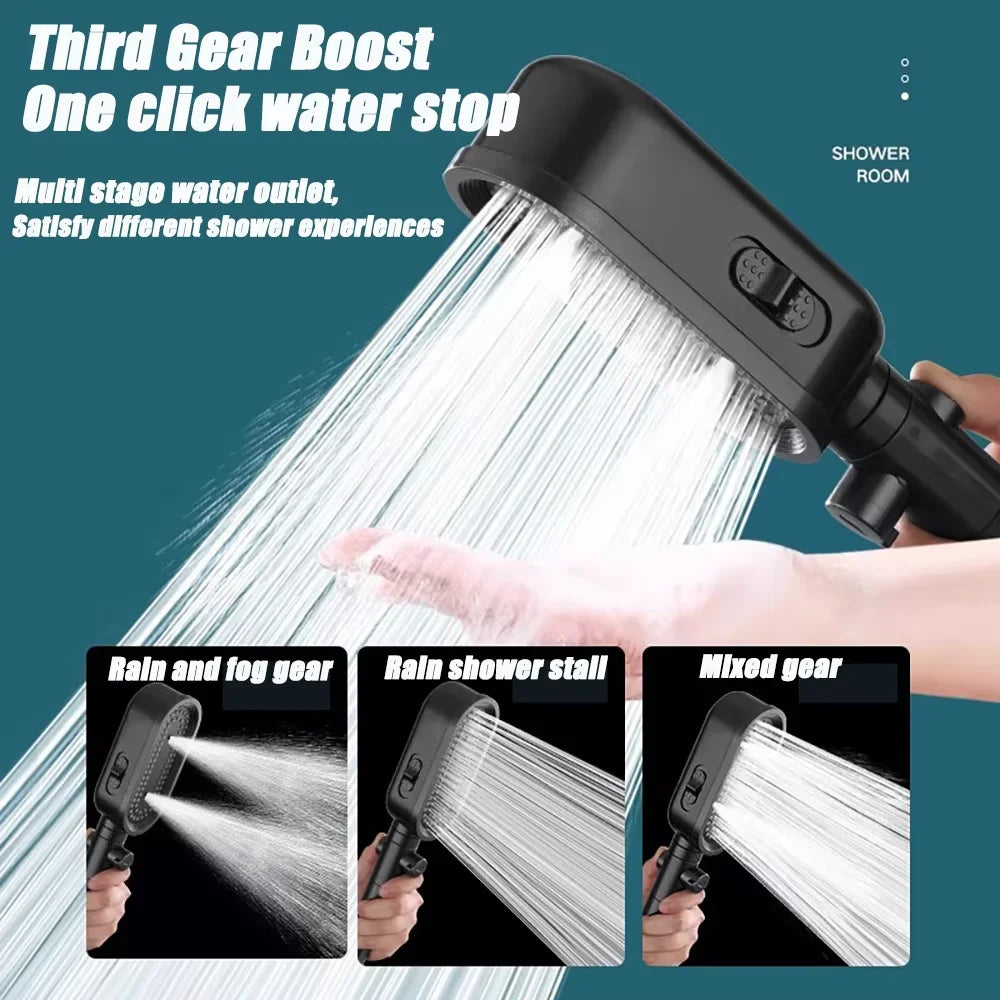 3 In 1 High Pressure Shower Head With Filter Handheld Adjustable Button Bathroom Shower Head Water Saving Bathroom Accessories