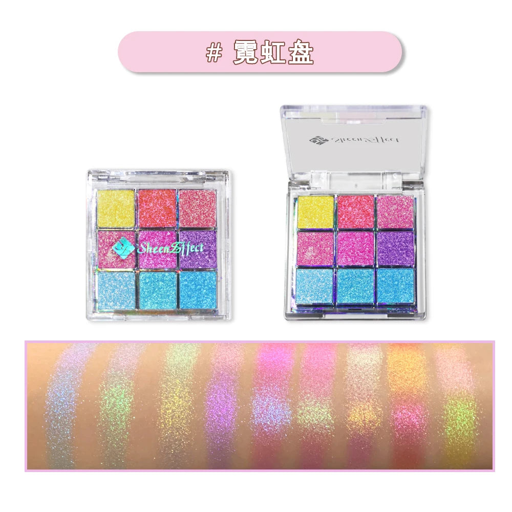 Sheeneffect 9 Colors Eyeshadow Palette Powder Glitter Shimmer Chameleon Blendable Fine Flash Easy to Wear Eye Makeup