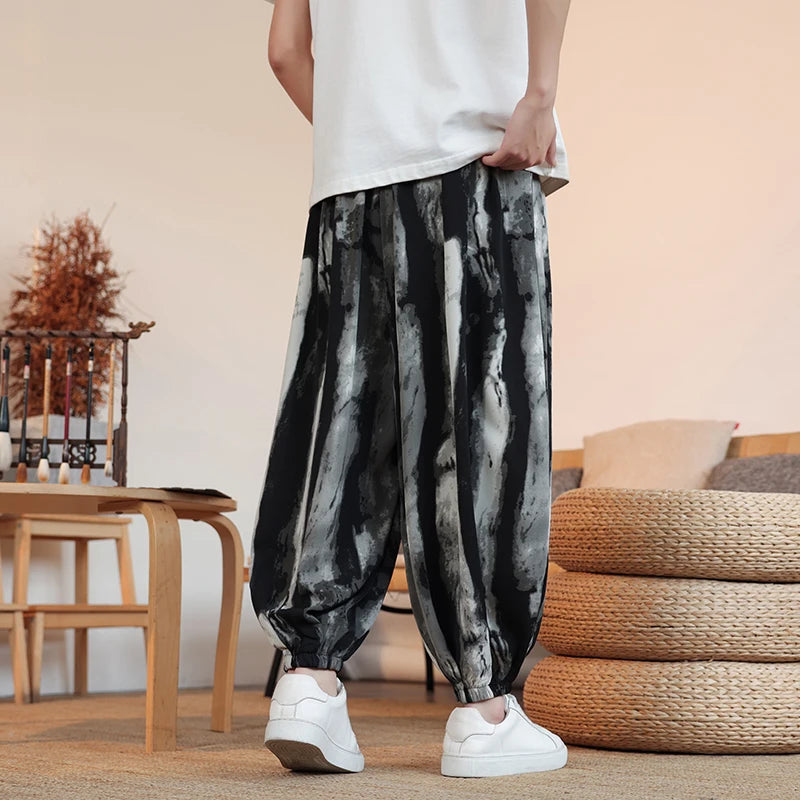 Summer Men Wide-leg Pants Male Retro Harem Pants Mens Hiphop Streetwear Harajuku Style Casual Pants Women Jogging Trousers