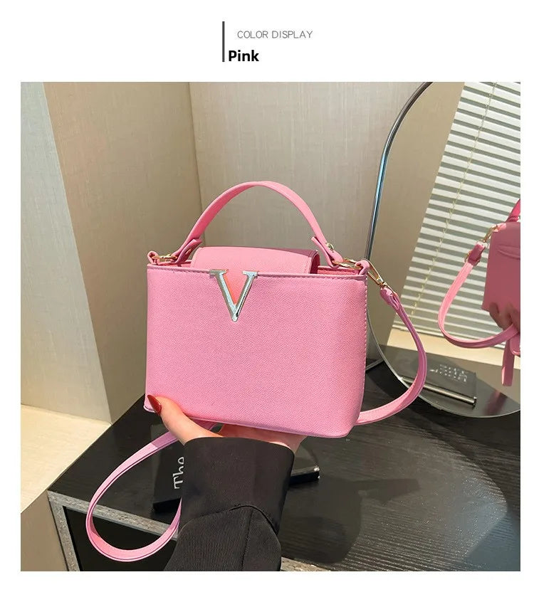 Luxury Women's Tote Bag, Chic V Shaped Stylish Pu Leather Bucket Bag, Top Cover Handbag Women Shoulder Crossbody Bag for Woman