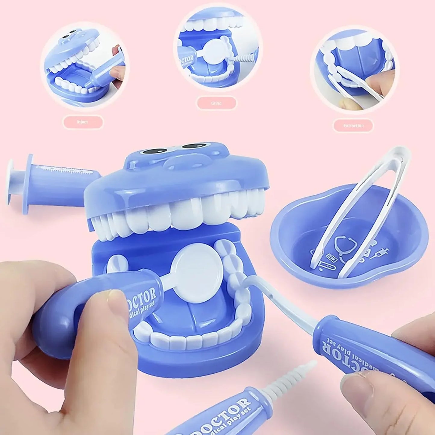 9PCS Plastic Dental Simulation Game Set, Children's Medical Set Hygiene Habit Cultivation Teaching Aid Intellectual Brushing Toy