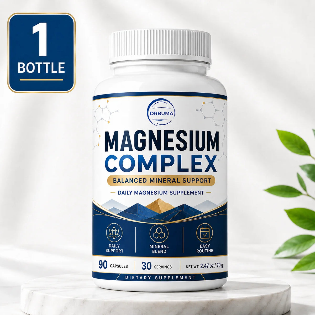 90-Count Magnesium Complex Capsules, Daily Dietary Nutritional Supplement for Adults, Large-Capacity Bottle with 30 Servings, Easy Daily Intake, Easy-to-Swallow Capsules, Ideal Choice for a Healthy Lifestyle