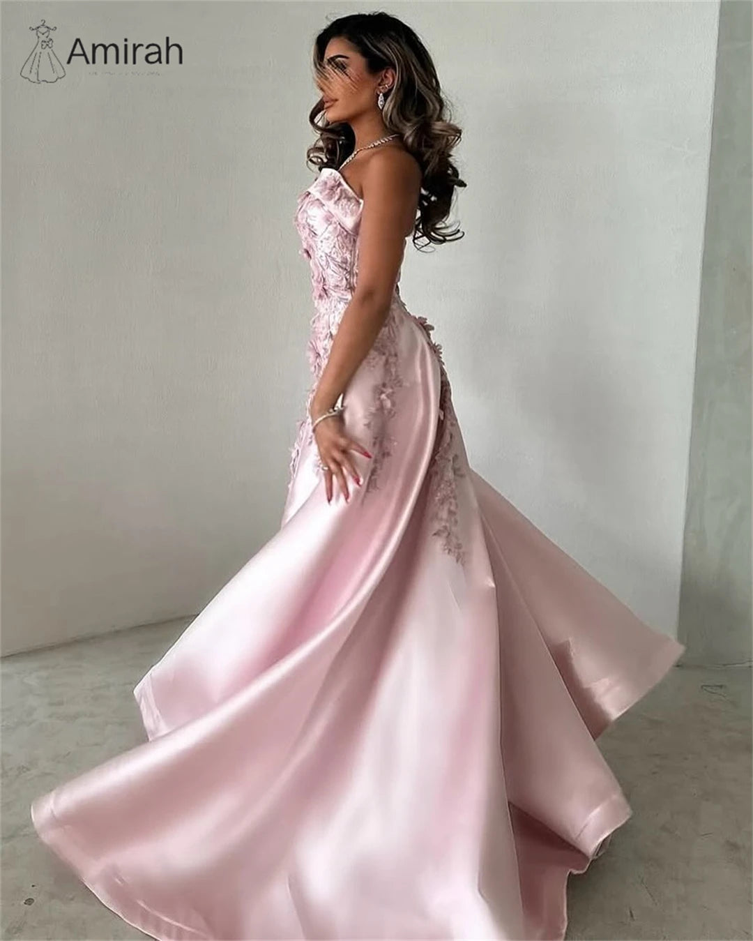 Amirah Ball Gown Custom Made Evening Dresses Woman Elegant Dress Luxury Prom Dresses Decal Print A-line Satin Off-shoulder Party