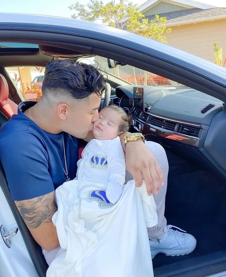 Dollbling Newborn 5pcs Layette Outfits Set Baby Tuxedo Outfit 0-3M Handmade Embroidery Wheat Jewels Crown Parajams Gift Set