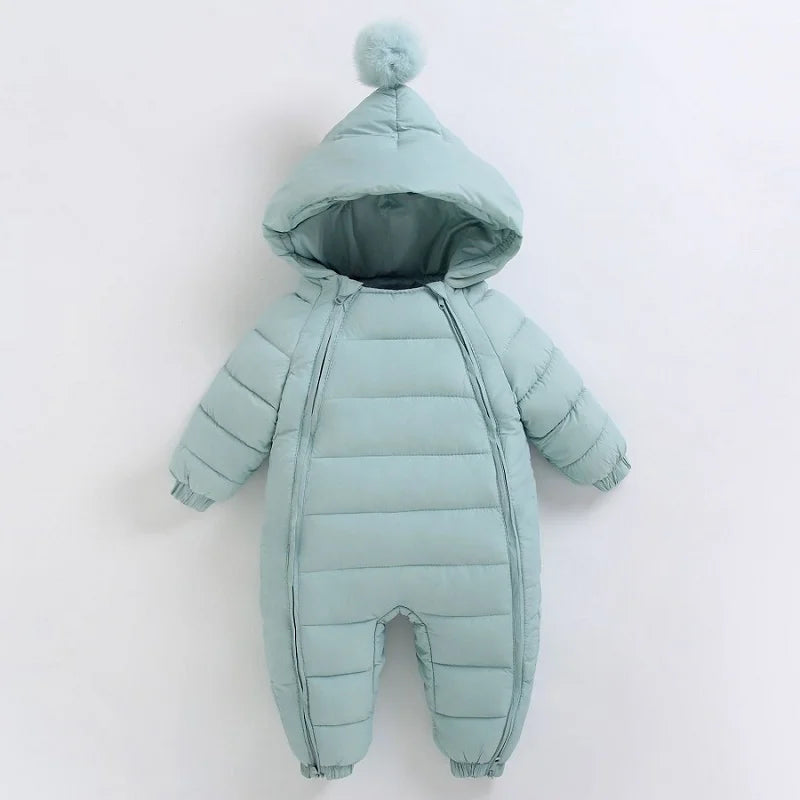 Baby jumpsuit winter new plush and thick hooded down climbing suit for babies to go out and hug clothes, newborn cotton jacket