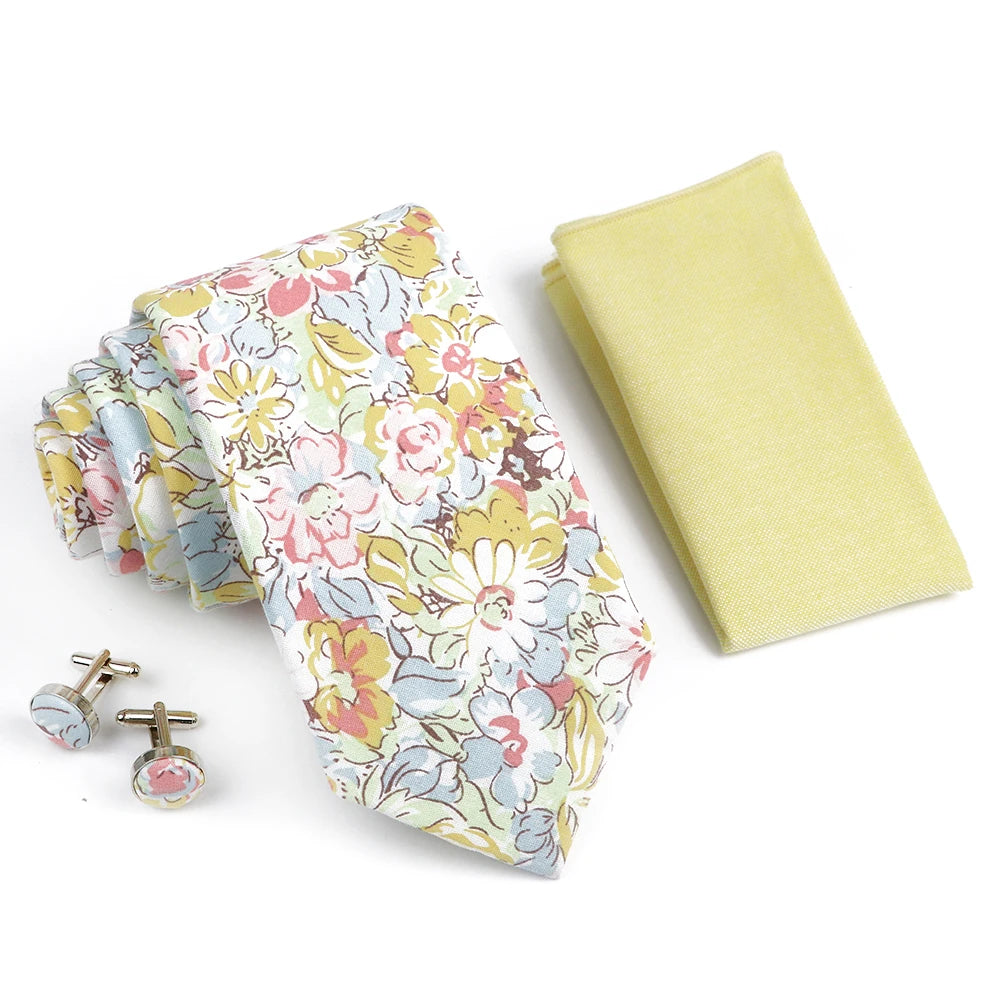 Hot Sell 3PC Chic Elegant Floral Tie Set Pocket Square Cufflinks For Men Women Wedding Party Dinner Suit Tuxedo Accessory Gift