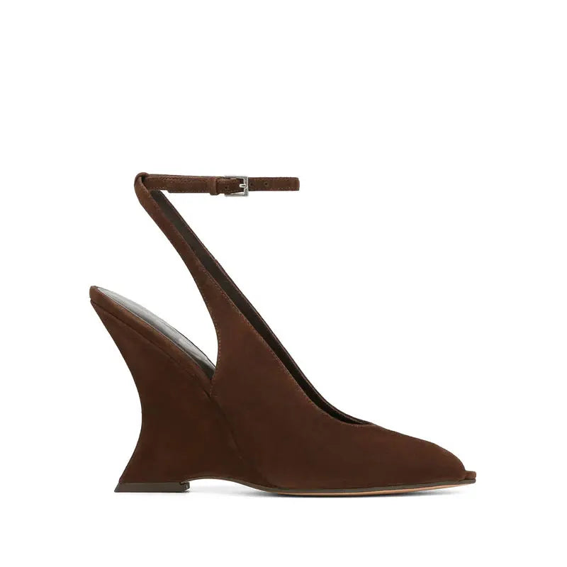 Ladies' Summer Slope Heel Fish Mouth Sandals Thick High Heels Black Comfortable Large Toothed Sandals