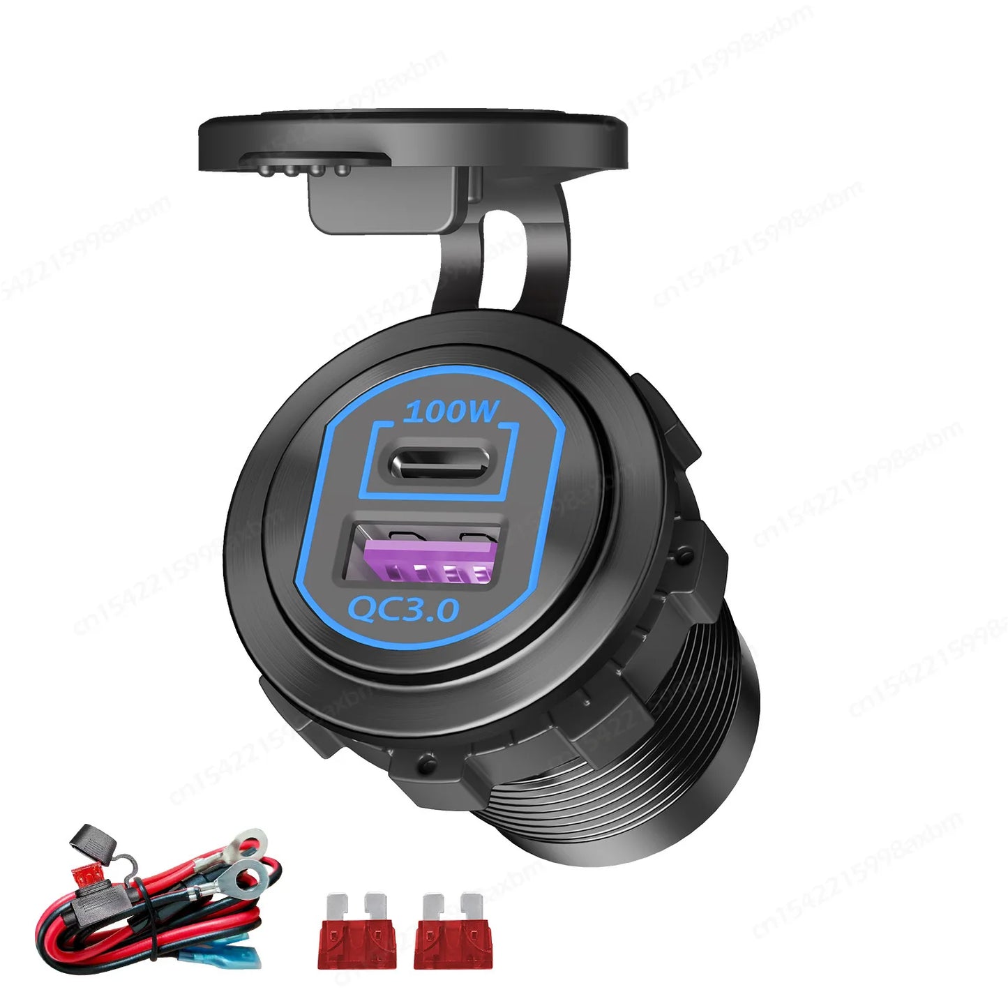 118W 12V USB Outlet Car Charger 100W PD3.0 & 18W QC3.0 Car USB Fast Charging Ports Aluminum Socket for Car RV Marine Golf Cart