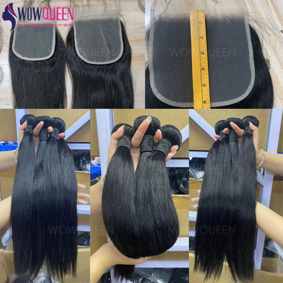 5x5 Lace Closure With Bundles Peruvian Straight Bundles 12-32 Inch Long Raw Human Hair Weave Bundles With 6x6 Lace Closure