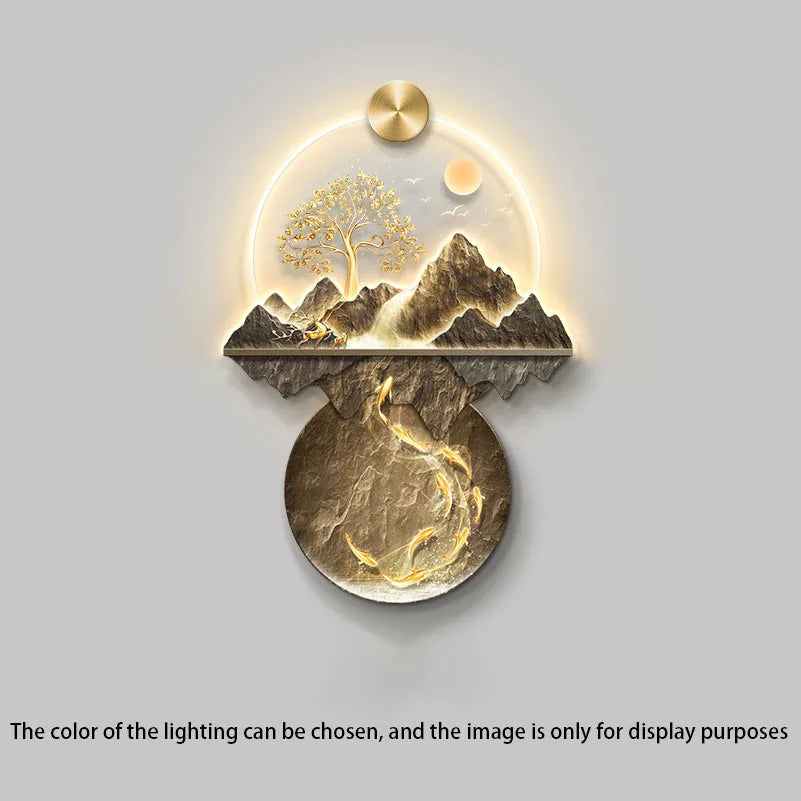 Background Landscape Painting Wall Lamp Chinese Creative Living Room LED Decor Light Corridor Remote Control Lighting Wall Lamps