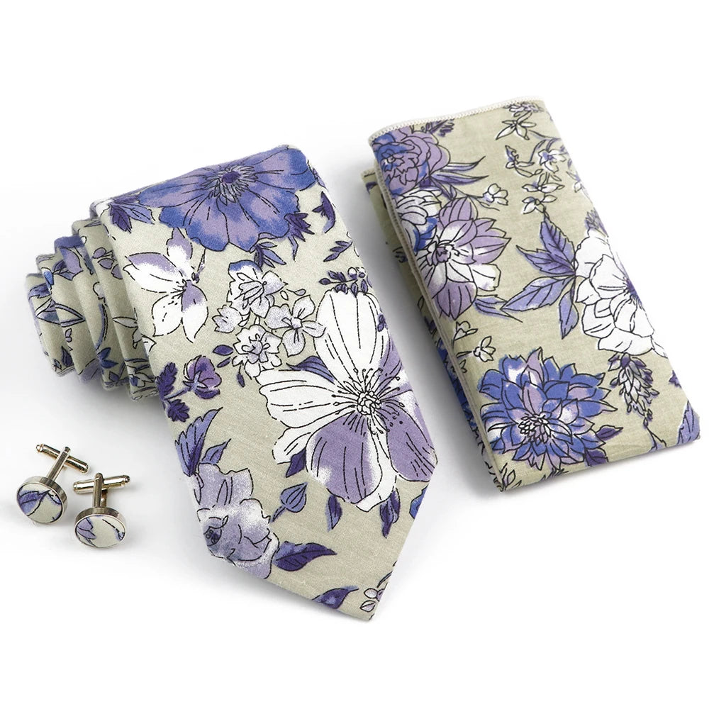 Hot Sell 3PC Chic Elegant Floral Tie Set Pocket Square Cufflinks For Men Women Wedding Party Dinner Suit Tuxedo Accessory Gift