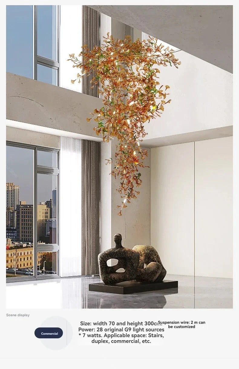 Living Room Chandelier Modern Minimalist and Magnificent Light Luxury Creative Ginkgo Leaf Designer Duplex Building Villa