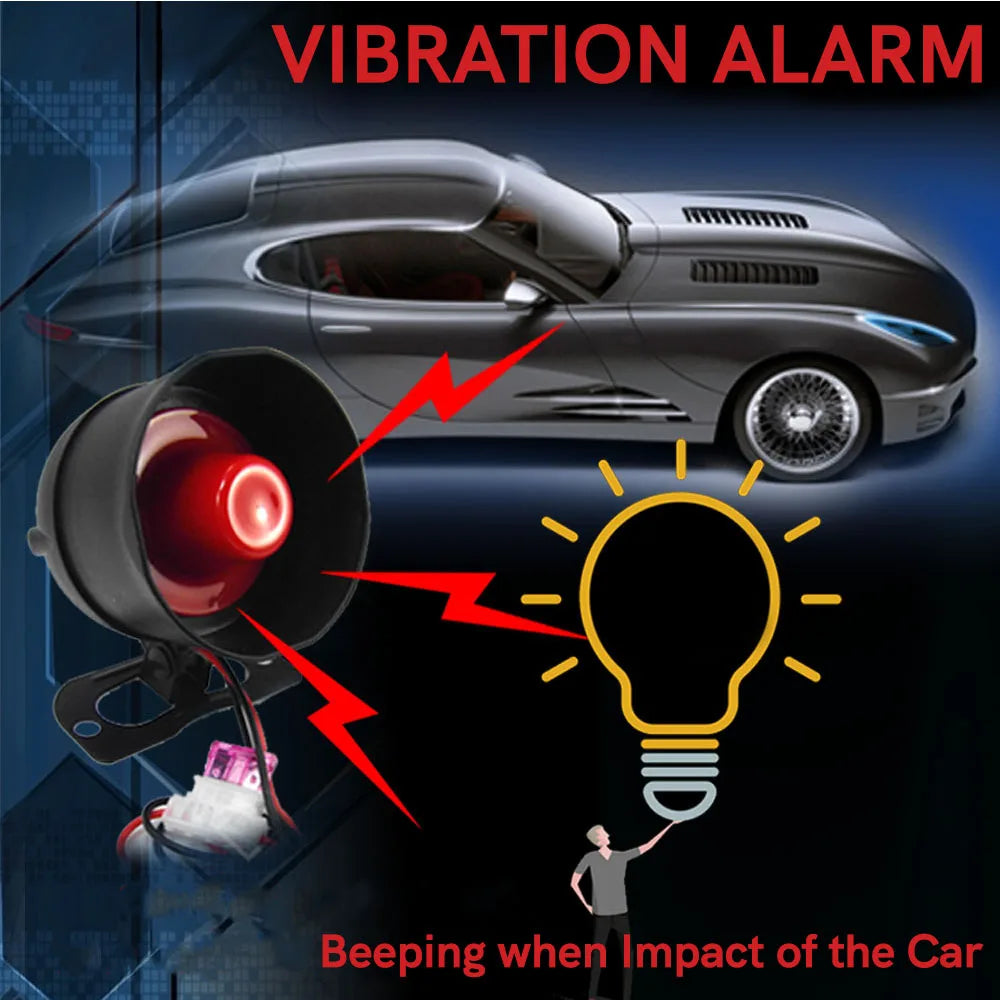 Universal 12V Car Alarm System 1 Way Vehicle Burglar Alarm Siren Security Protection With 2 Remote Control Car Motorcycle Truck