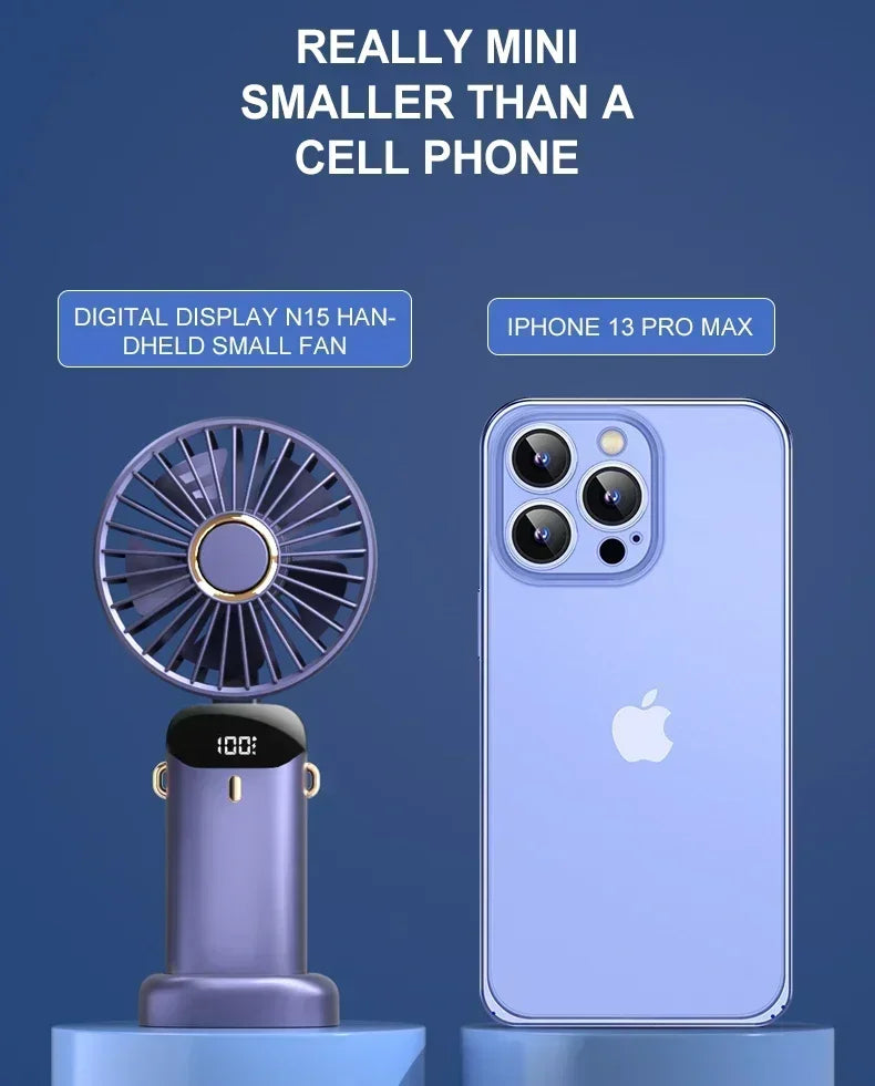 Folding Fan Mini Portable Hand-Held Fan Rechargeable Multifunctional Fan With Display Screen Neck Hanging Fans