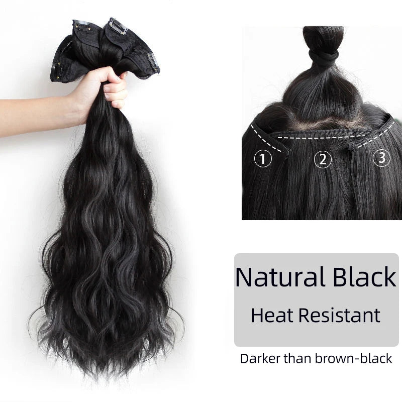 Aosiwig Synthetic Hair Extensions Long Straight Curly Wavy Natural Fake False Wig Female Clip In Hairpiece One Pieces for Women