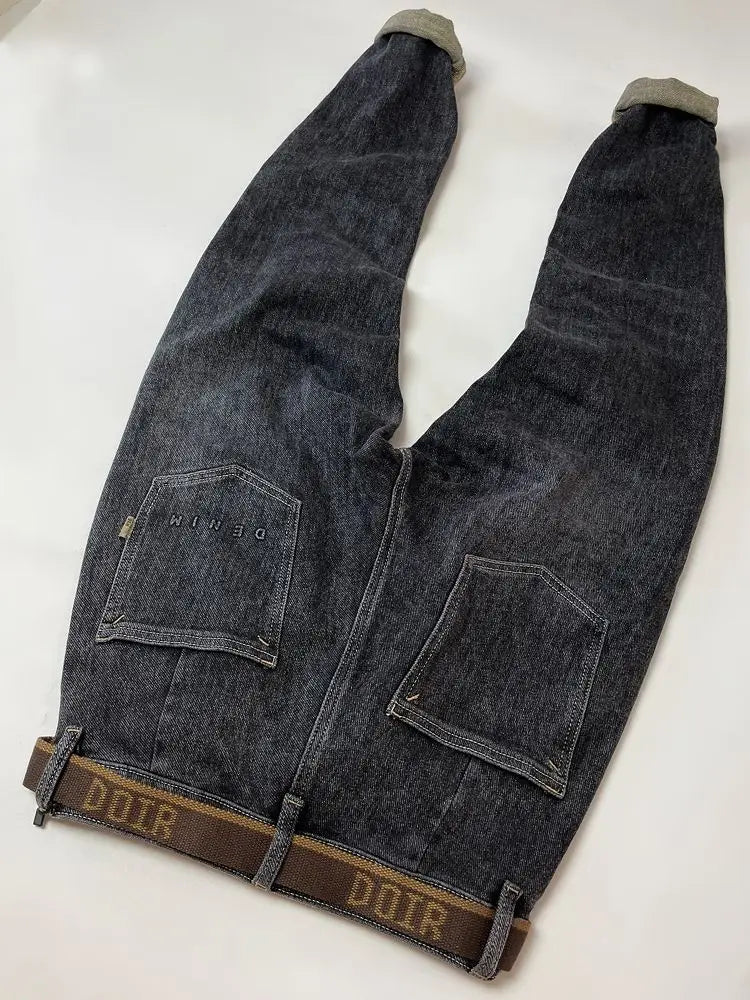 High Quality Fashion Luxury Washed Men's Slim Jeans Elasticity Black and Gray Classic Designer Cargo Denim Boyfriend Jeans Men