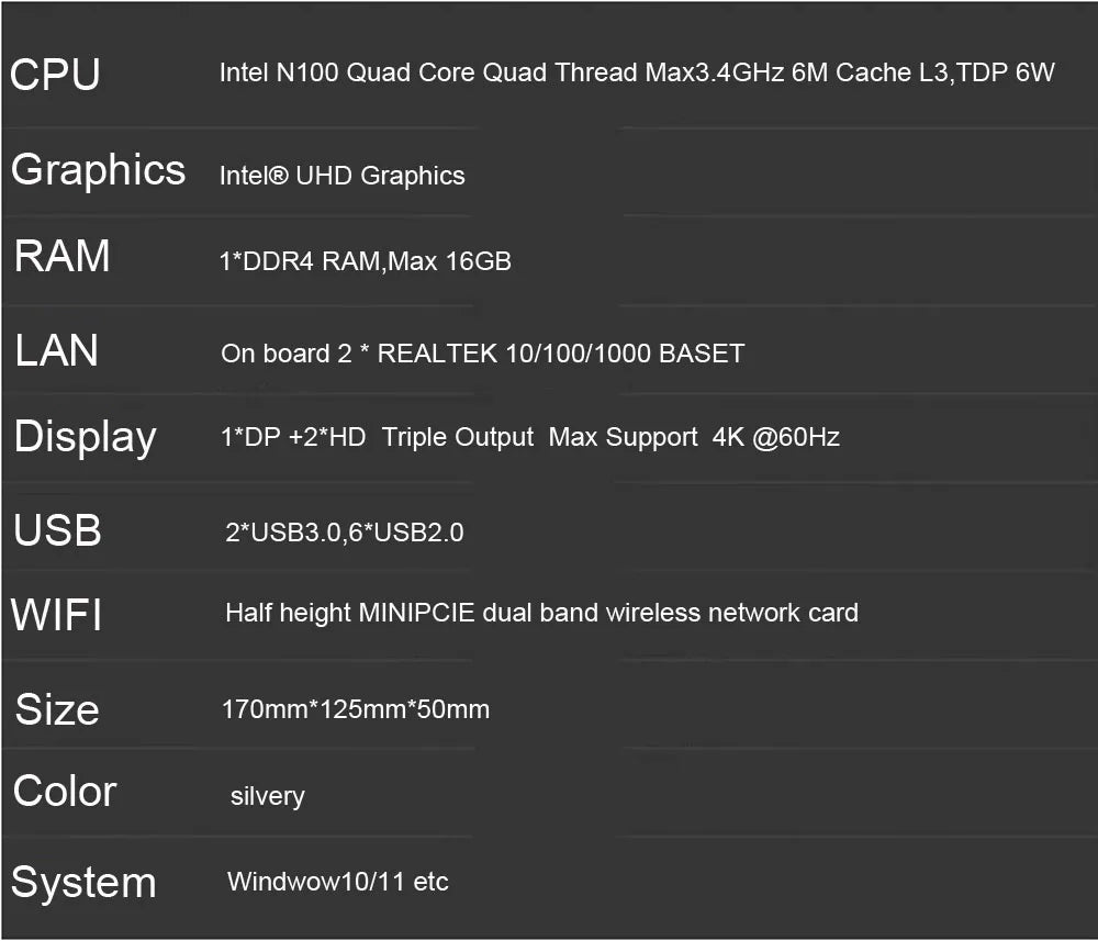 N100 N95 Intel Alder Lake-N Quad Core Fanless Mini PC 3xDisplay 2xHD 1XDP 2xLAN Windows 11 Desktop Office Computer Nuc 16G DDR4