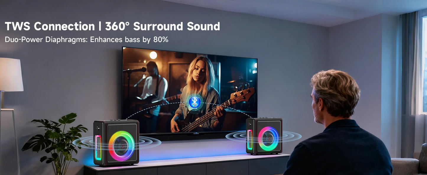 Karaoke Machine, Portable Bluetooth 5.3 Speaker with 2 Wireless Microphones for Adults, Supports TWS/TF Card/USB/AUX/Live