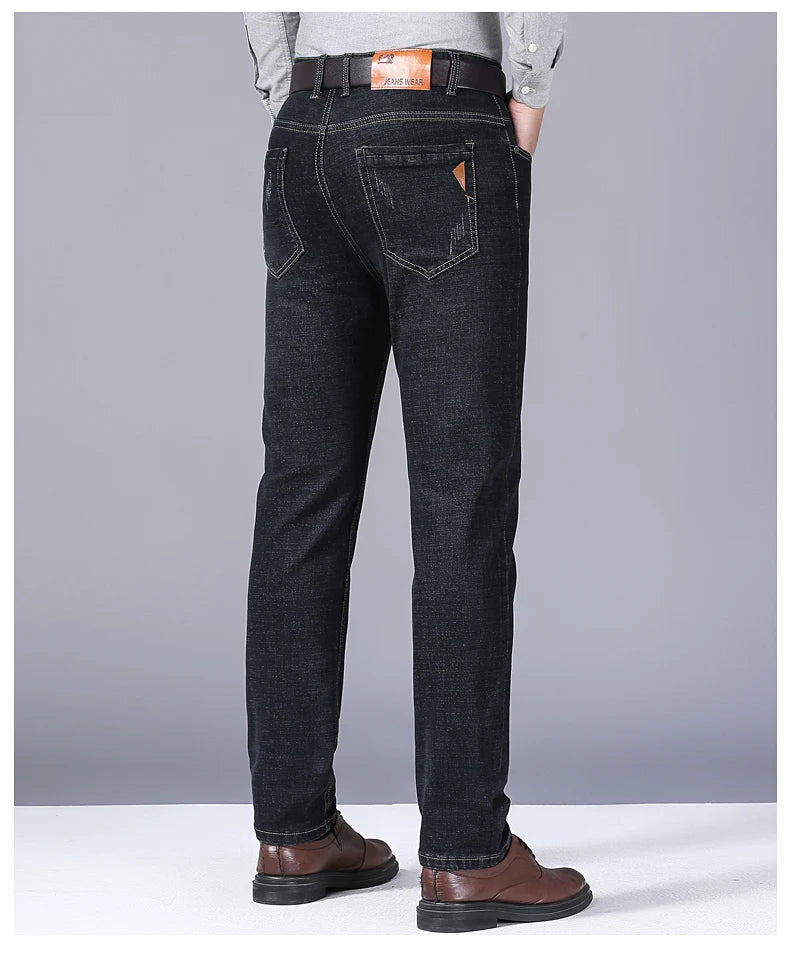 Men Fashion Straight Jeans Men 2024 New Stretch Slim Fit Pants Comfortable Soft Business Denim Trousers Male Brand Clothing